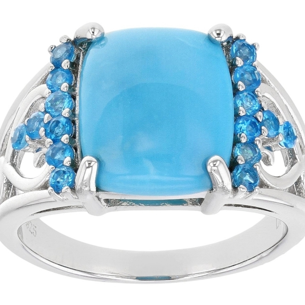 Genuine Sleeping Beauty Turquoise and Neon Apatite Ring Sterling Silver Sz 10!